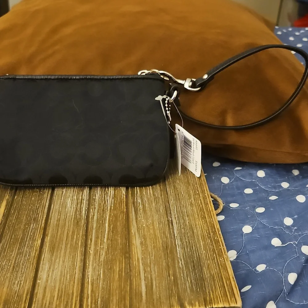 Coach Zip Top Wristlet Wallet Pouch, Black - Picture 2 of 3